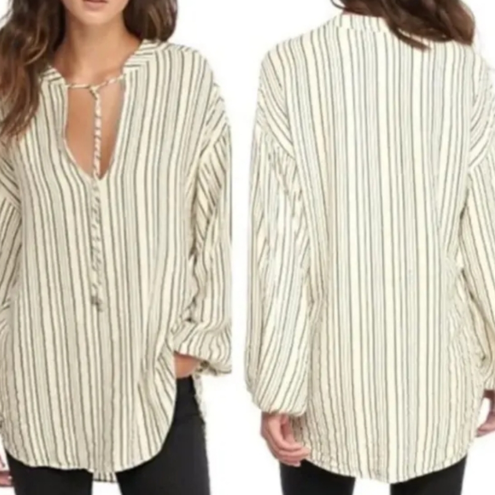 Free Ppl Rythm of The Night Beige/Gray sz XS oversized top.
